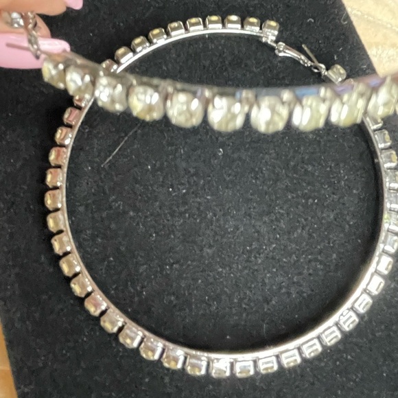 Large rhinestone hoop earrings 4” - Picture 3 of 5